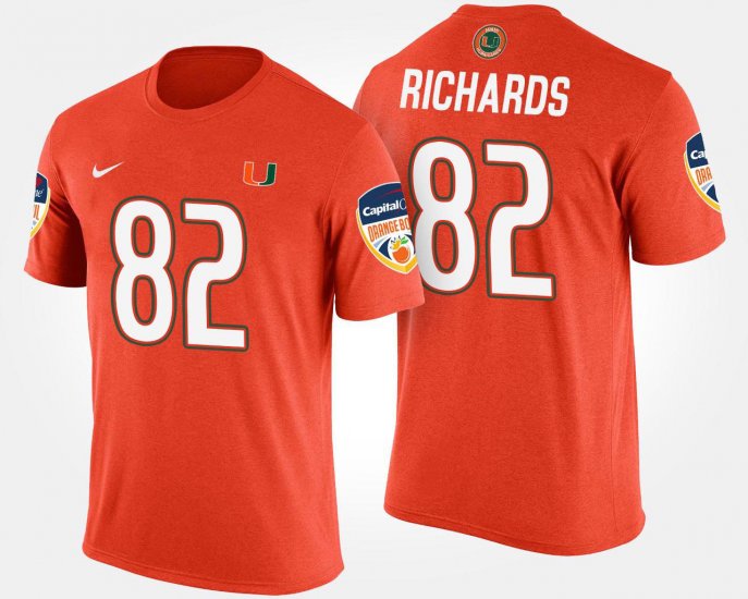 #82 Ahmmon Richards Bowl Game Miami Hurricanes Bowl Mens Orange T-Shirt 379311-537