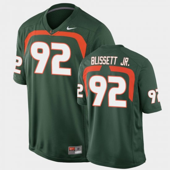 #92 Jason Blissett Jr. Game University of Miami College Football Mens Green Jersey 644647-119