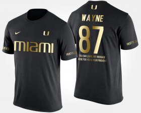 #87 Reggie Wayne Gold Limited Hurricanes Short Sleeve With Message Mens Black T-Shirt 313817-861