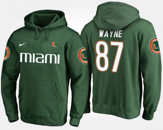 #87 Reggie Wayne Name and Number Miami Mens Green Hoodie 500756-618