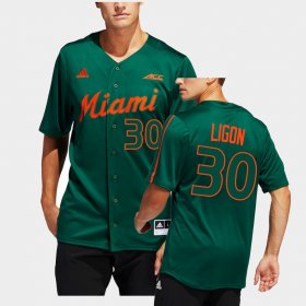 #30 Karson Ligon College Baseball Miami 2022 Button-Up Men's Green Jersey 375658-771