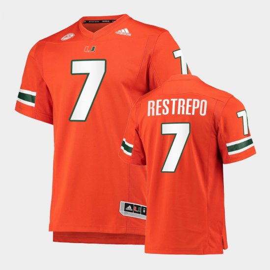 #7 Xavier Restrepo College Football Hurricanes Premier Men\'s Orange Jersey 929006-682