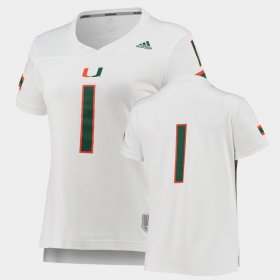#1 Custom College Football University of Miami Replica Womens White Jersey 266939-576