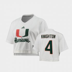 #4 Jaylan Knighton Primegreen Hurricanes V-Neck Cropped Women's White Jersey 879311-830