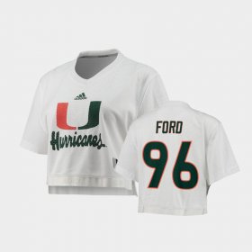 #96 Jonathan Ford Primegreen Hurricanes V-Neck Cropped Women White Jersey 126671-614